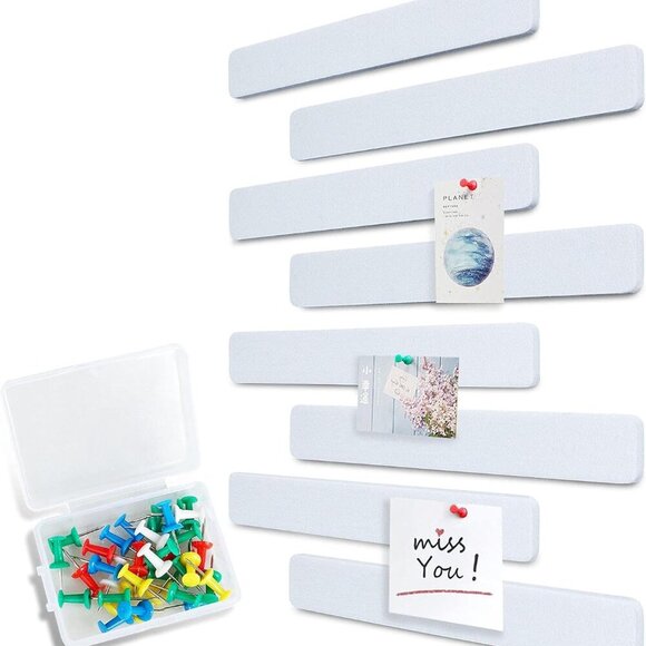 Felt Pin Board Bar 13"x2", Pack of 8 Bulletin Board Strips with 40 Push Pins, Ho - Picture 1 of 7